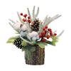 Christmas Artificial Snowy Pine Branches with Vase Faux Pine Cone Berry Arrangement Vintage Faux Cedar Greenery Picks for Home Indoor Fireplace Mantel