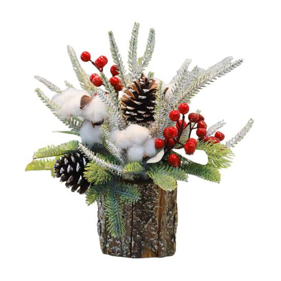 Christmas Artificial Snowy Pine Branches with Vase Faux Pine Cone Berry Arrangement Vintage Faux Cedar Greenery Picks for Home Indoor Fireplace Mantel