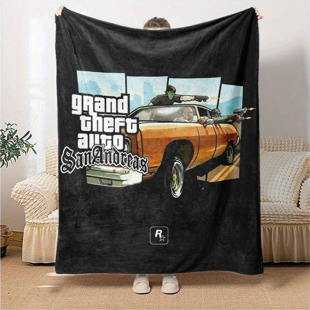 1pc Grand Theft Auto Soft Flannel Blanket with Designer Print A Cozy Blanket for All Seasons, Perfect for the Couch, Bed, Office