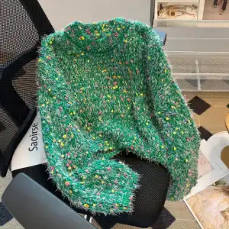 

М який восковий кольоровий короткий светр у крапинку для жінок, зимовий шик, в язаний дизайн, веселковий цукерковий топ S зелений