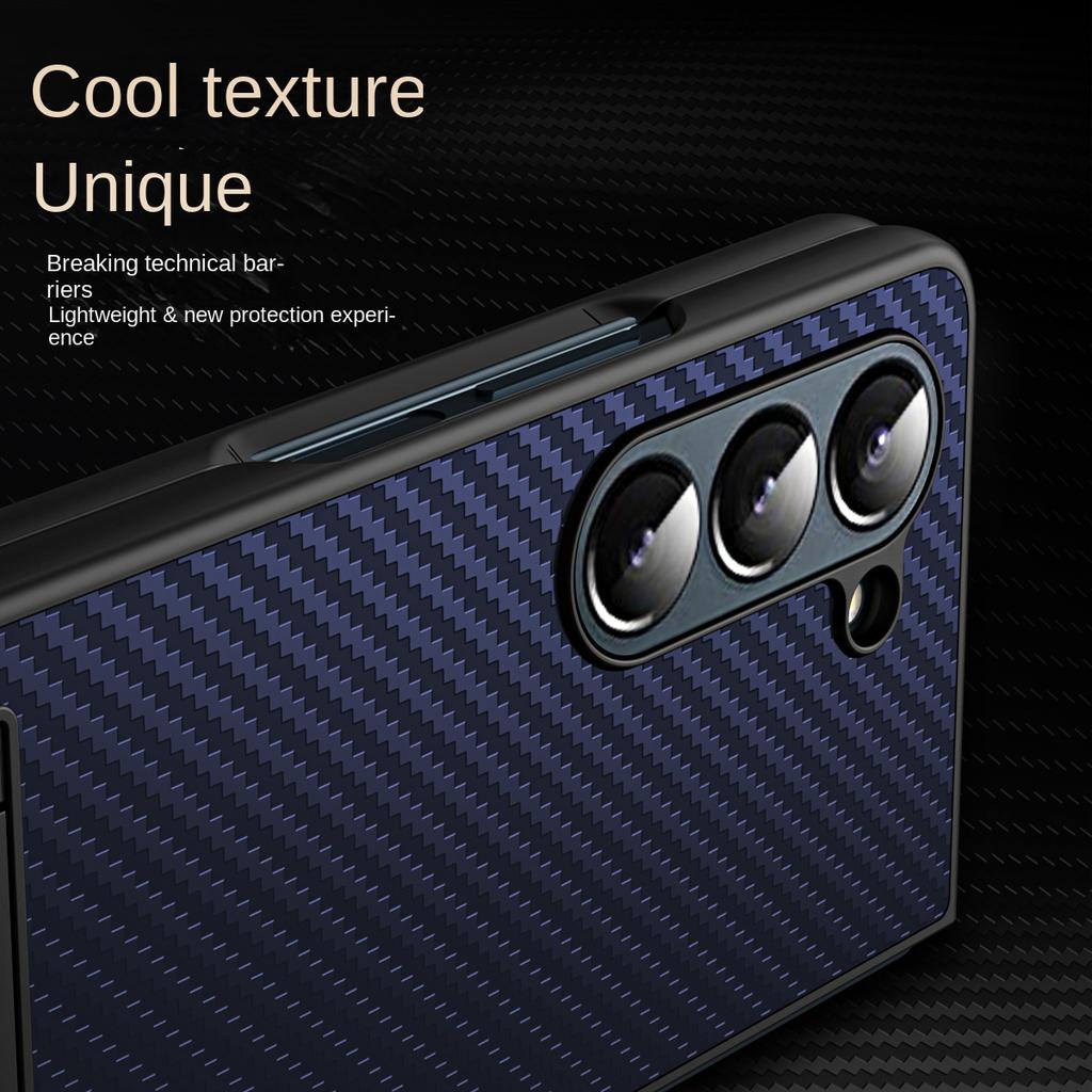 Carbon Fiber Stand Phone Case for Samsung Galaxy Z Fold 5 4 3 Fold5 Fold4 Fold3 5G Shockproof Prevention Hard Cover