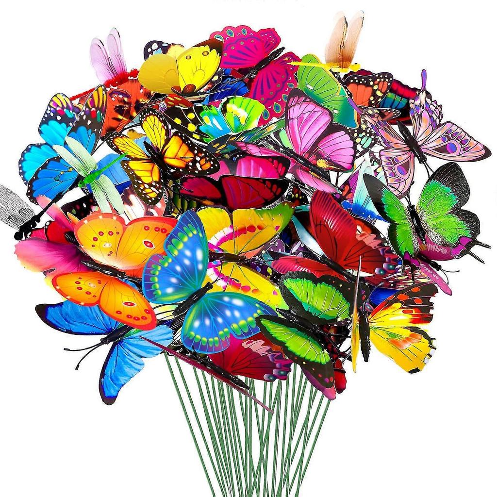 Butterfly Garden Stakes,50pcs Garden Ornaments Outdoor,garden Decor Waterproof Colorful Butterflies - DD