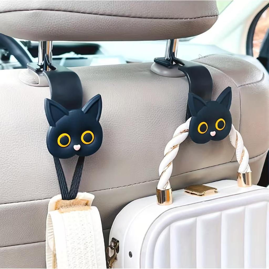 1 Paar Leuke 3D Cartoon Kat Autostoel Hoofdsteun Haak - Universele Voertuig Opbergorganisator voor Handtassen, Portemonnees en Jassen