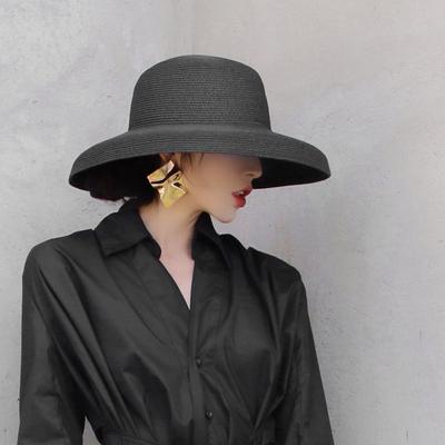 Elegante Strohhut Sommer Hepburn Stil Vintage Design Strohhut Mode Frauen Einfarbig Strand Urlaub Große Sonne Kappe
