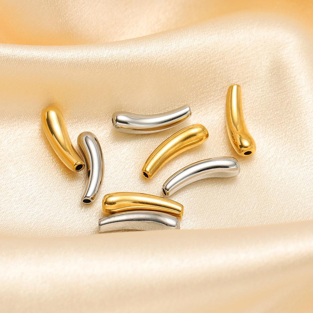 5Pcs Stainless Steel PVD Gold Plated Curved Tube Bead Charms for DIY Necklace Findings Jewelry Bracelet Making Material Supplies