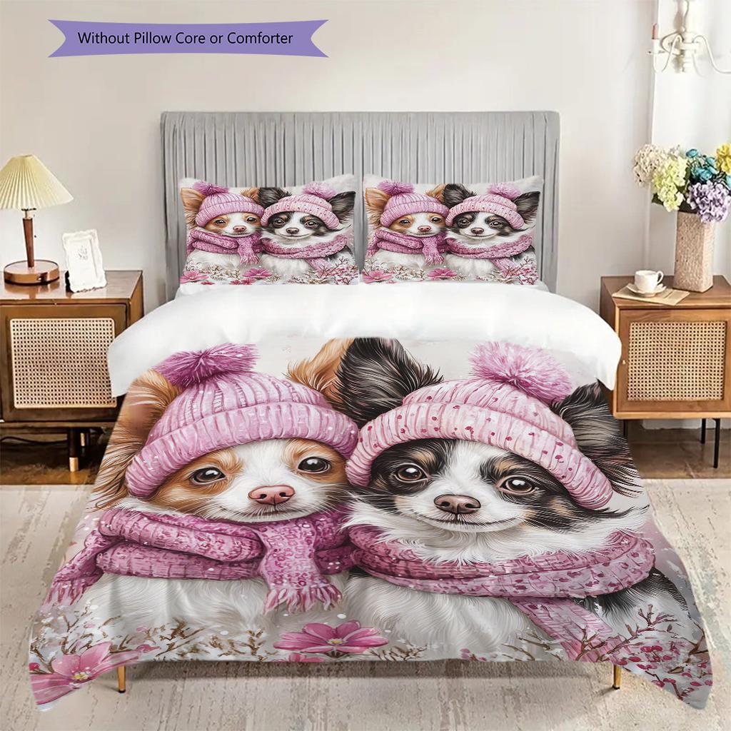 Sheep and Puppies Pattern Bedding Quilt Set Quilt Cover Pillowcase Home Decoration Birthday Gift (1 * Duvet Cover + 2 * Pillowcase, Without Core)