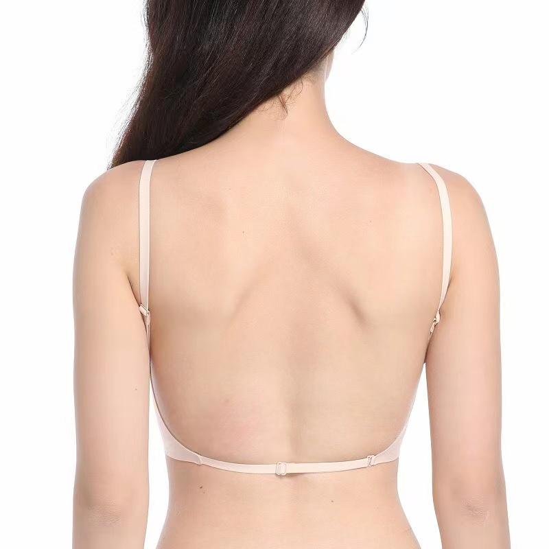 Women Invisible Bra Deep U Plunge Bras Backless Top for Dresses Sexy Lingerie with Transparent Strap Push Up Strapless Underwea