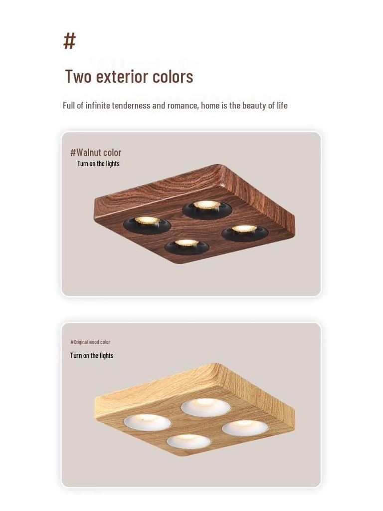 Chinese Walnut Wood 4-Head LED Gimbal Downlight for Living Room/Bedroom - Anti-Glare Design