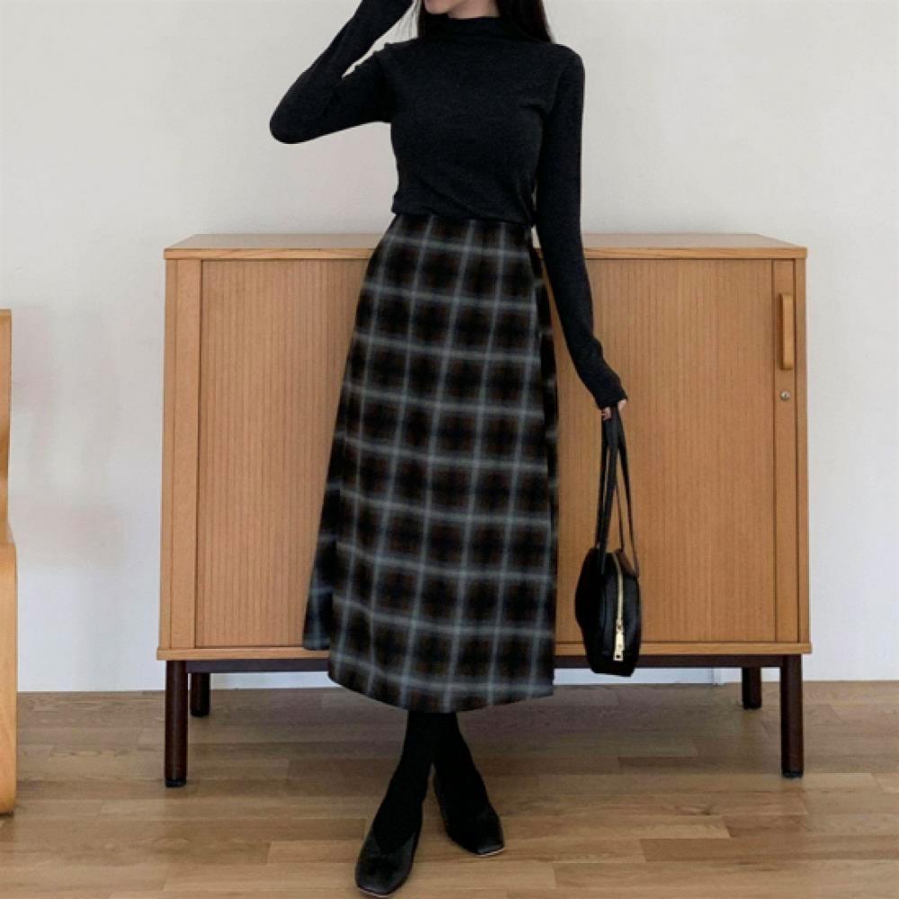 New Arrivals Open Run Women Classic Rayon Check Long Skirt