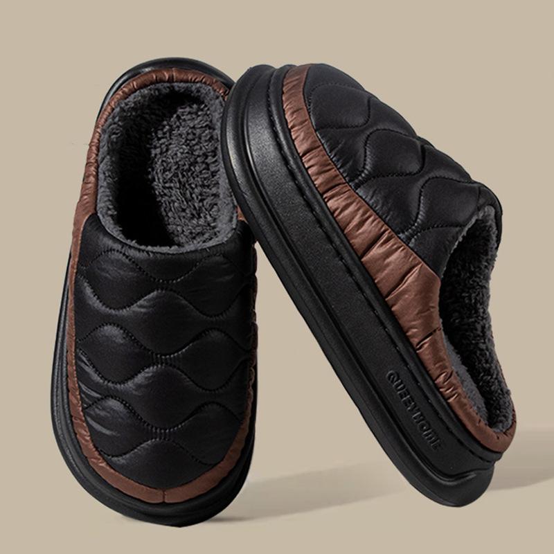 Autumn and winter down men's cotton slippers indoor home waterproof and slip-resistant couple plush cotton drag men's winter