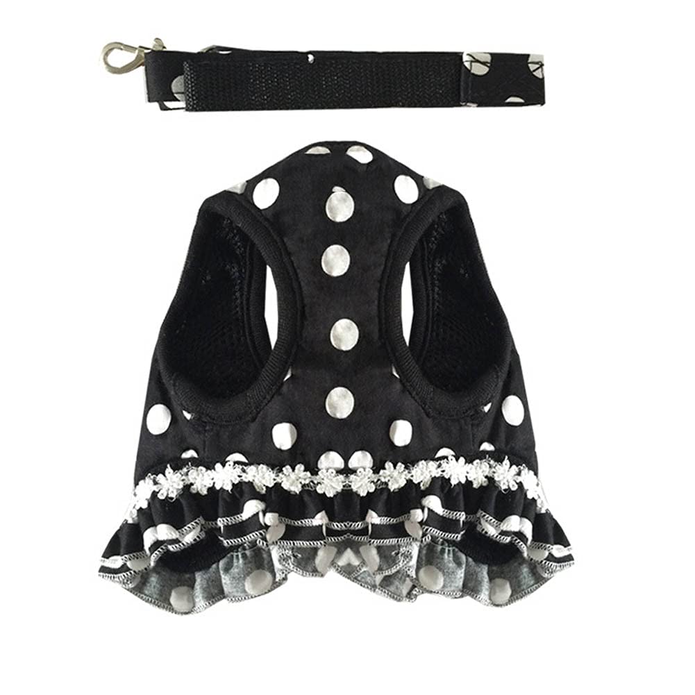 TARATI Pet Dog and Cat Harness with Polka Dot Adjustable 120cm Buffer Black Lead Set for Small Extra Small Small and Perfect for and M Pattern, Rope,