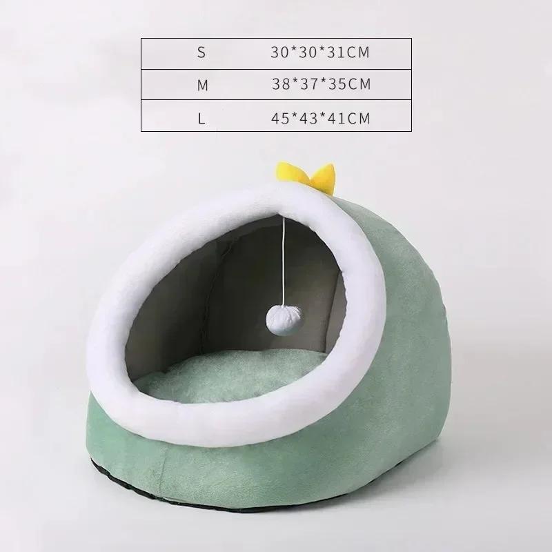 Winterwarmes Netz, rotes Katzenfutter, Katzenohrennest, rundes, halbgeschlossenes Katzennest, Hundenest, abnehmbares und waschbares Katzennest