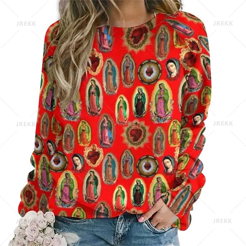 Vintage 3D tisk Německý Diego De Guadalupe Mikiny Panny Marie Pro ženy Unisex Móda Streetwear Mikiny s kulatým výstřihem Top