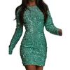 Dámské šaty lesklé flitry Úzké pouzdro s dlouhým rukávem s kulatým výstřihem Slim Fit Jednobarevné nad kolena Prom Party Club