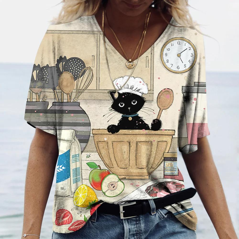 

Женская одежда Футболки с коротким рукавом и V-образным вырезом Летняя одежда больших размеров Футболка 5XL