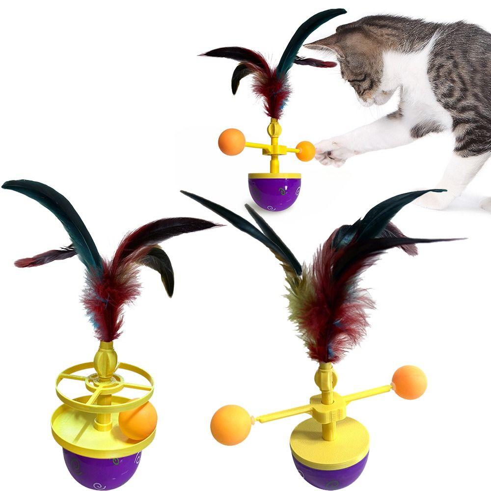 Colorful Feather Pet Feather Sliding Toy Rotating Pet Fun Roller Fun Interactive Cat Toys  Kitten