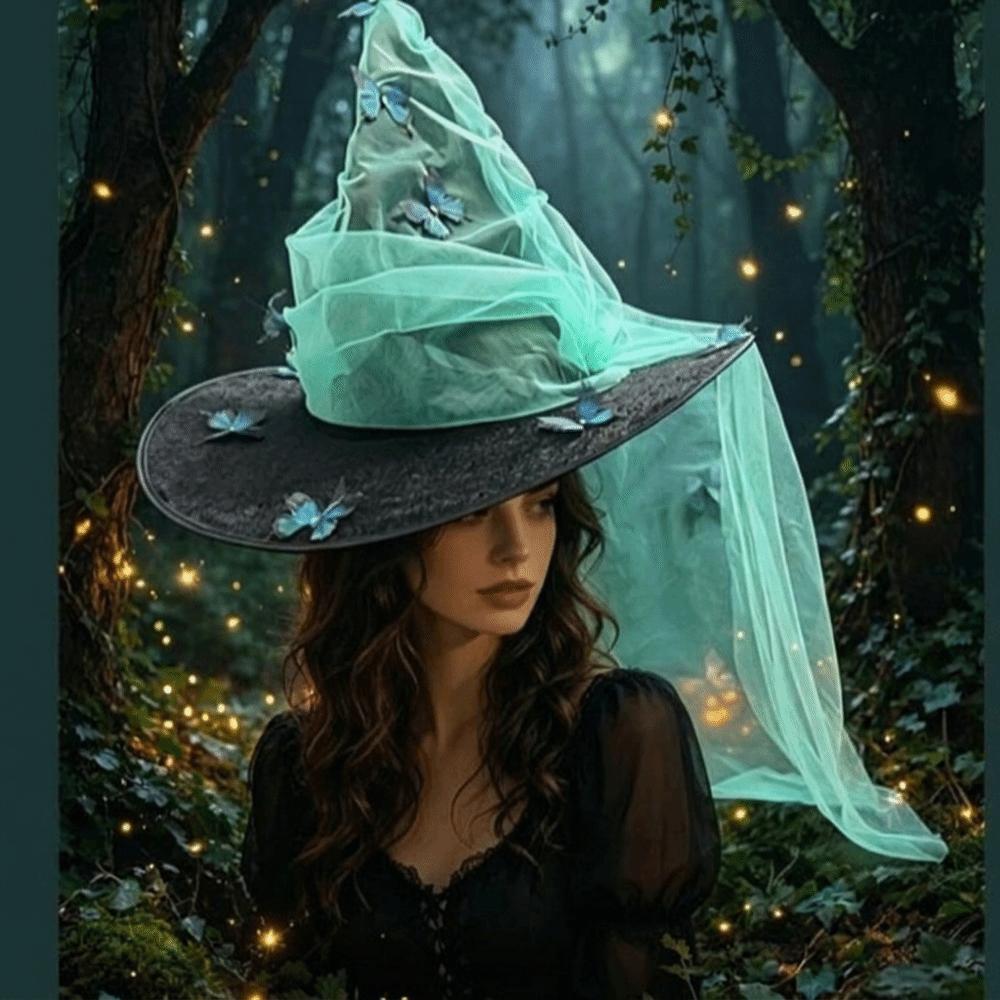 Pleated Halloween Party Butterfly Witch Durable Wizard Cap 12 Butterflies Witch Hat  Masquerade