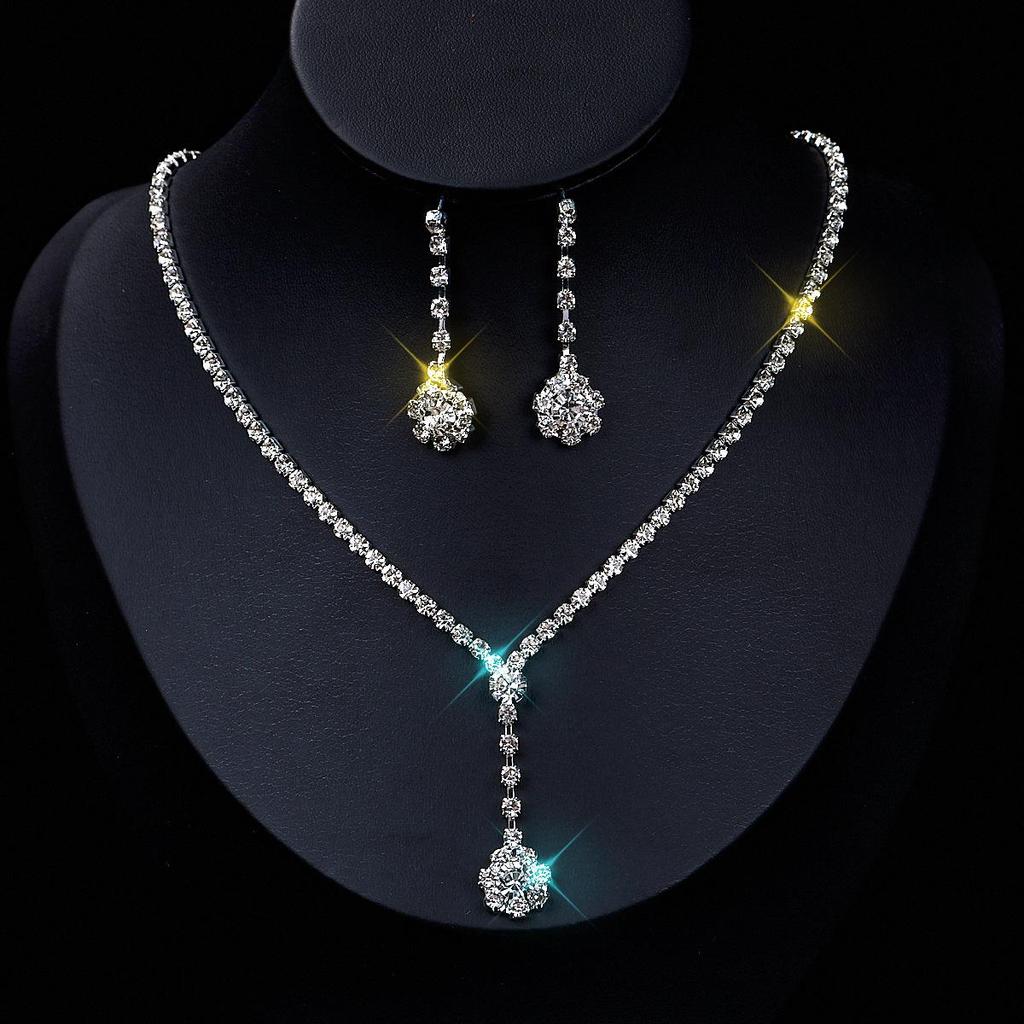 Funkelndes Strass- & Zirkon-Braut-Halsketten- und Ohrring-Set - Elegante Hochzeitsaccessoires
