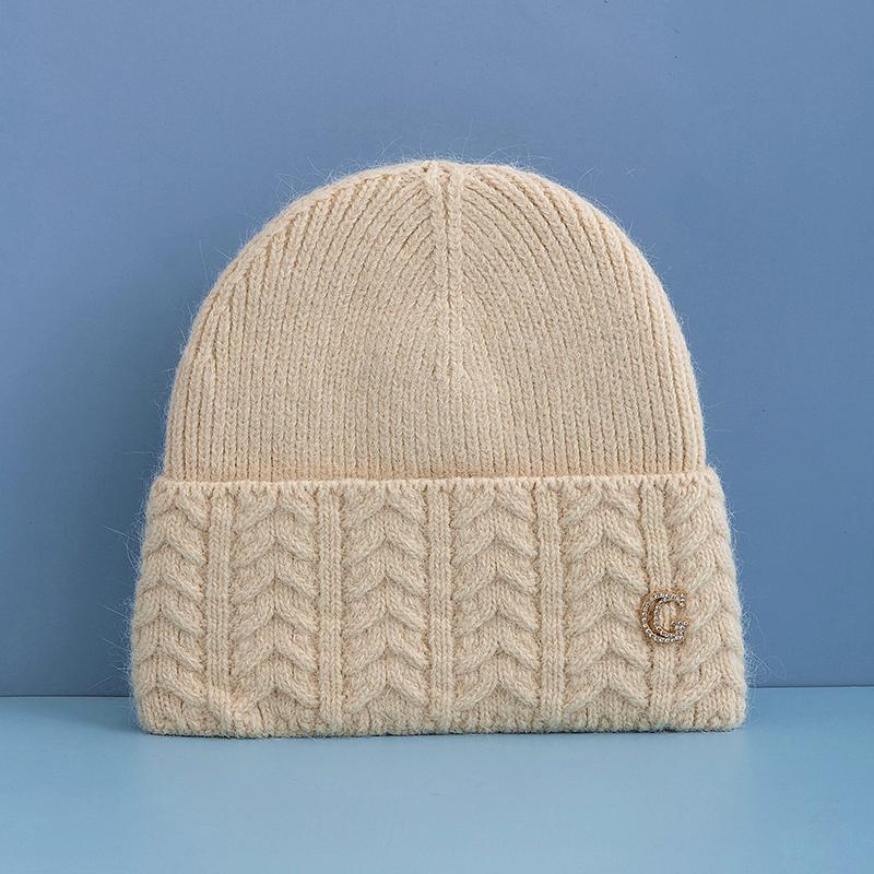 New Style Simple Dandy Winter Hat G Letter Decor Rabbit Fur Beanie Elegant Winter Hats For Women Candy Colors Warm Knit Hats