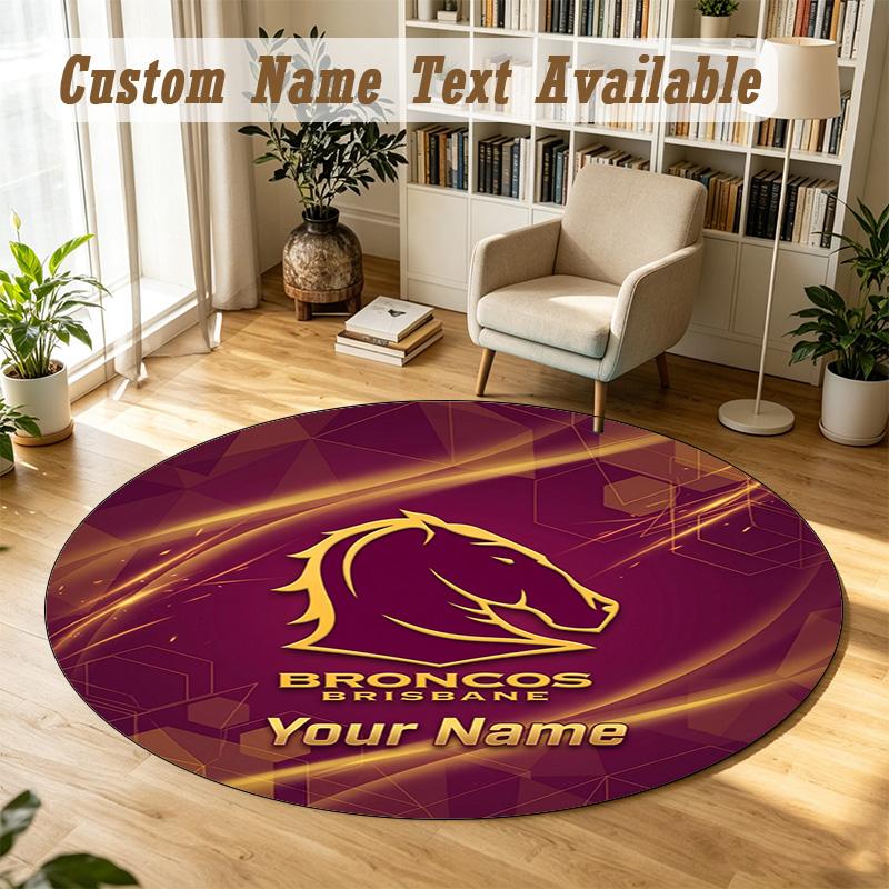 Round Rug Custom NameBrisbane Broncos Pattern Non Slip Carpet Home Floor Decor