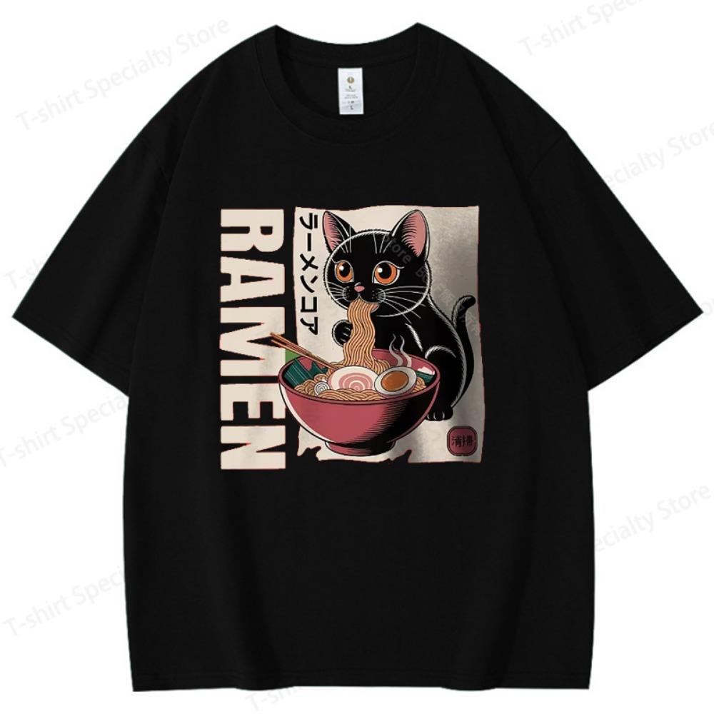 

Men s Ramen Printed T-Shirt Oversized Japanese Graphic Tees for Women Summer Tops M