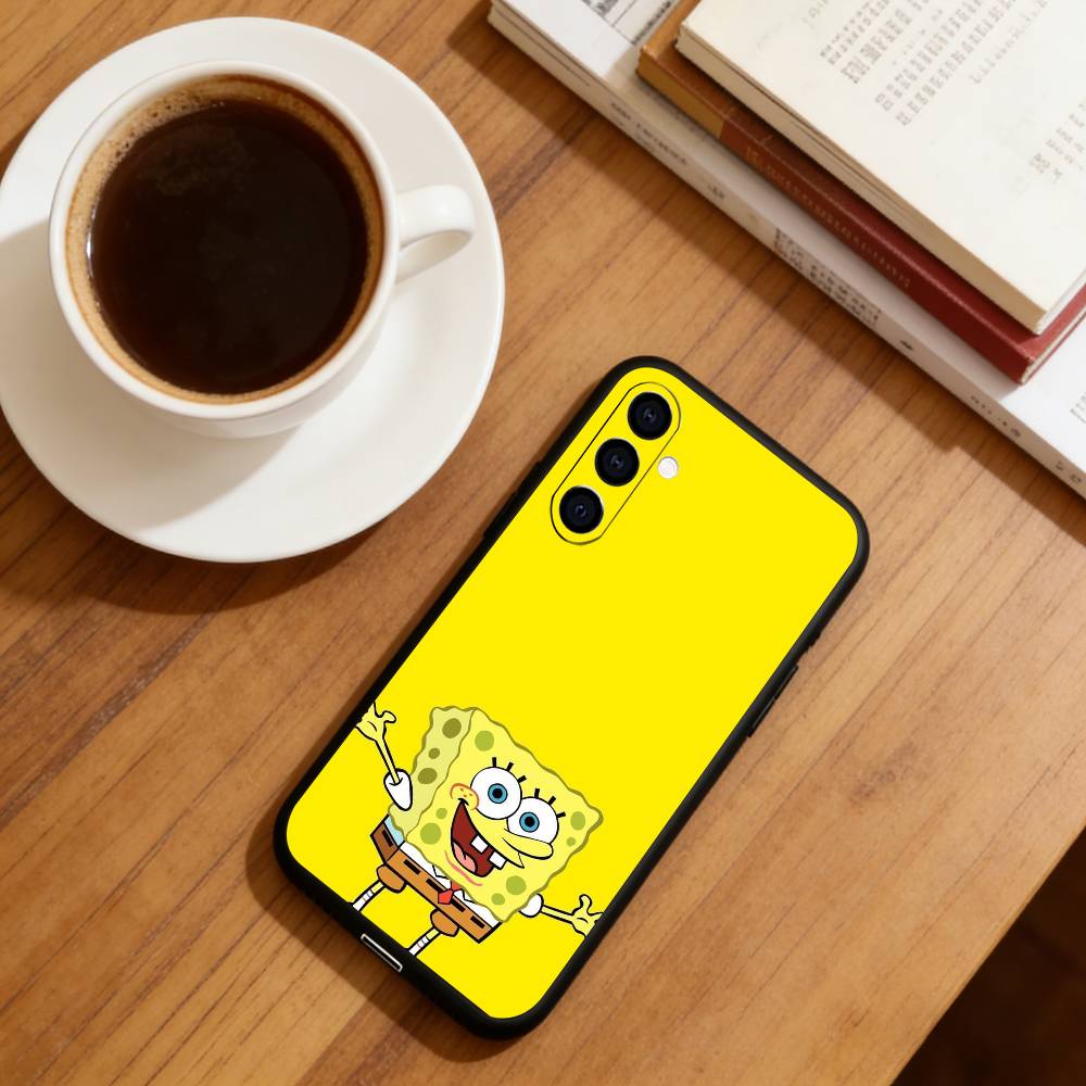 C-Cute Yellow Cartoon Sponge Phone Case Black Silicone Soft For Samsung Galaxy A73,A72,A71,A70,A53,A52,A51