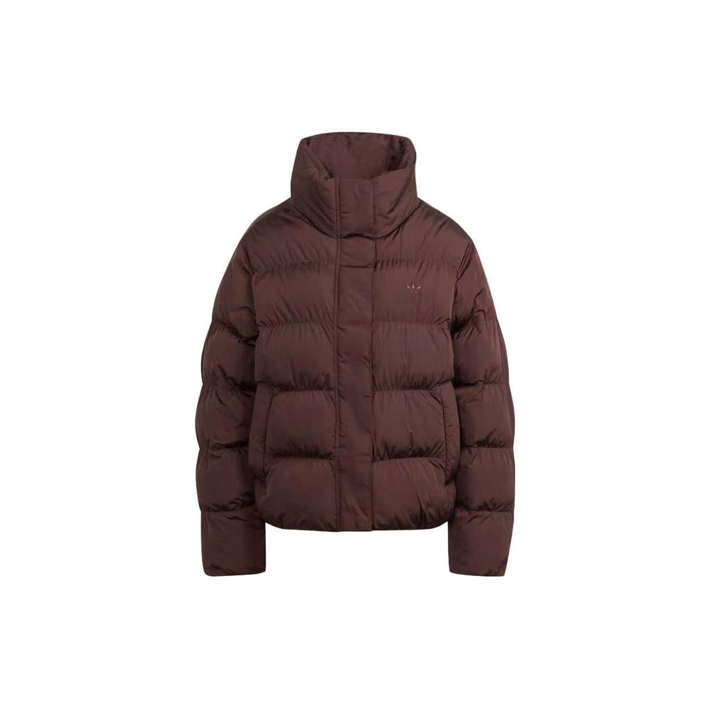 Adidas Originals Short Vegan Puffer Jacket With Solid Color Logo And Stand-Up Collar Women Outerwear Shadow-Brown IJ8235