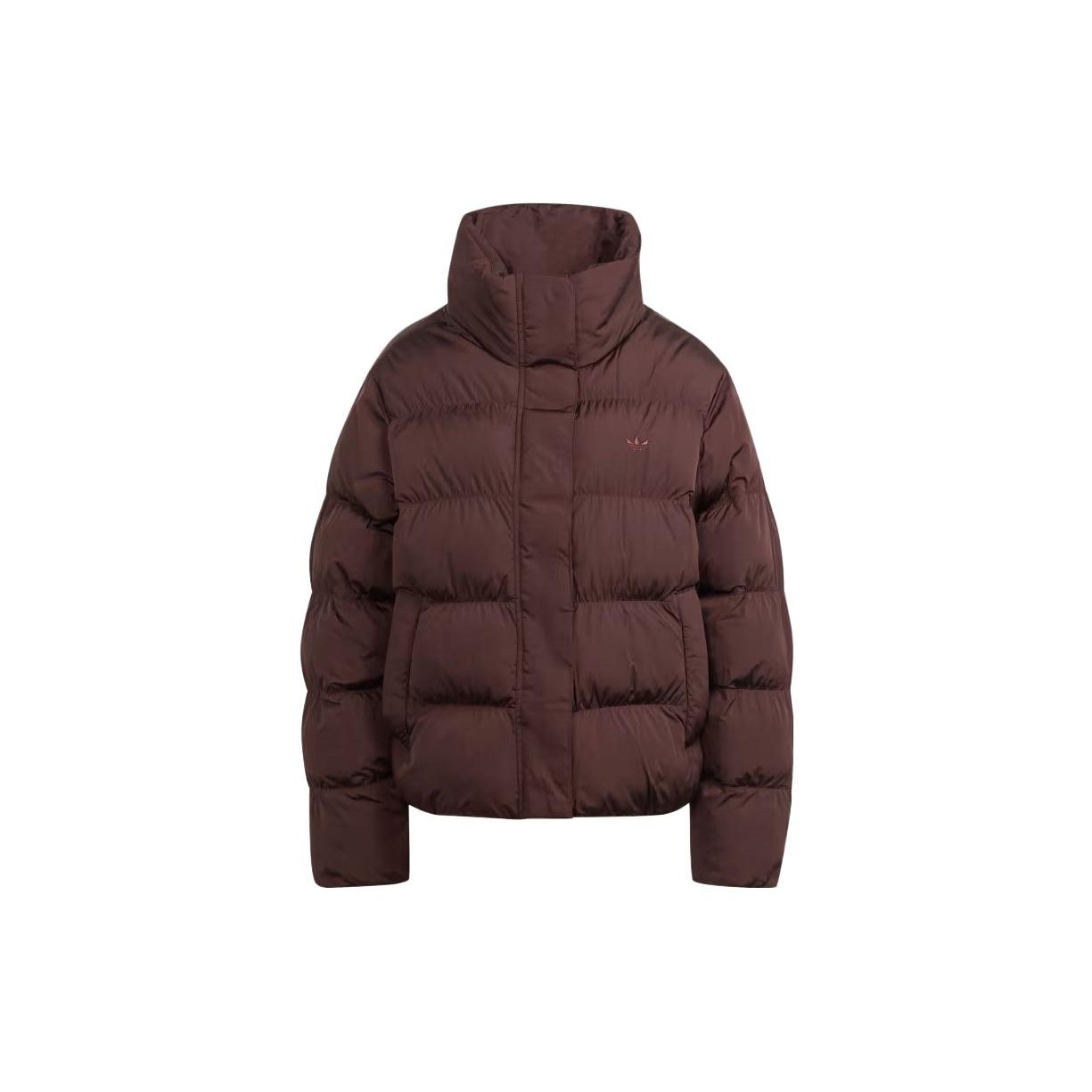 

Adidas Originals Short Vegan Puffer Jacket With Solid Color Logo And Stand-Up Collar Women Outerwear Shadow-Brown IJ8235 S