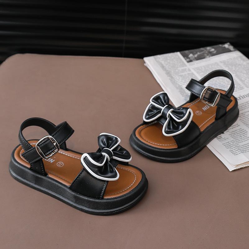 Children's Fashionable Sandals For Summer, Girls' Bow-shaped Princess Sandals. Student Outerwear With Velcro Sandals