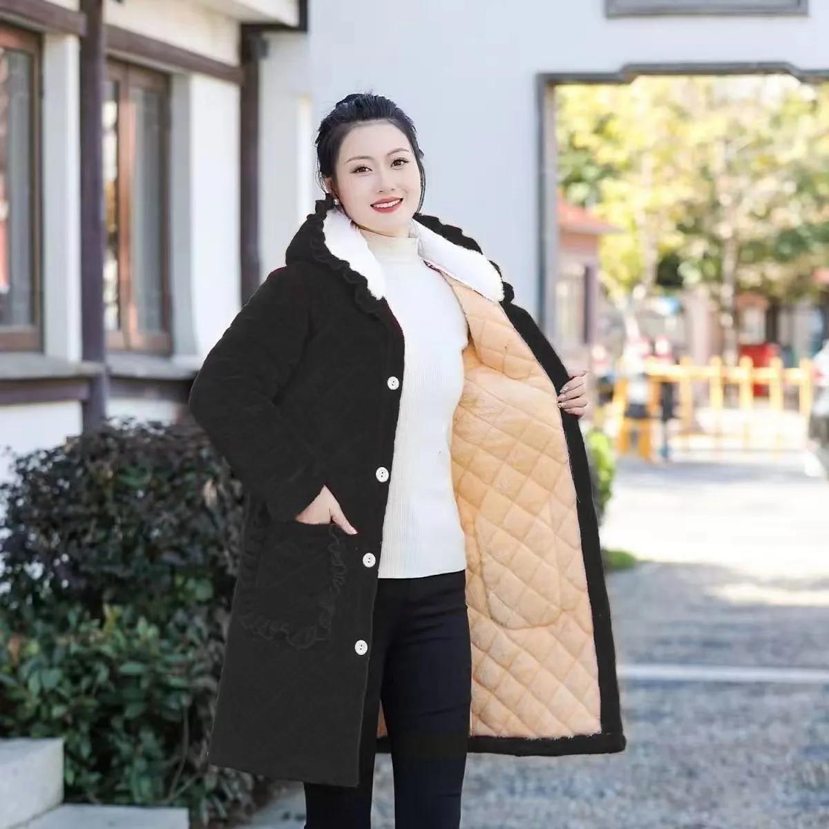 

Женская зимняя средней длины однотонная свободная куртка для среднего возраста, повседневная домашняя одежда XL чёрный