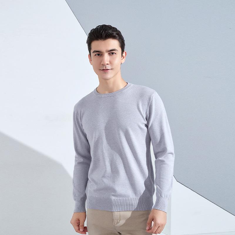 Autumn and Winter Men's Round Neck Loose Thickened Pullover Knit Sweater Solid Color Long-sleeved Short Section of Business Bottoming Warm Sweater