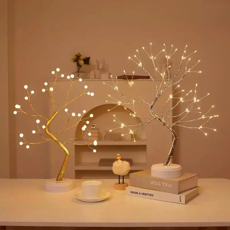 Creative LED Tree Table Lamp Copper Wire Decoration USB AA Battery Powered Night Light for Bedroom Study Indoor Home Decor Lamp