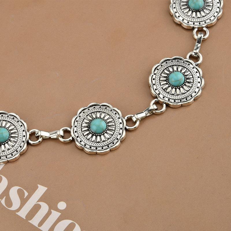 Retro Turquoise Metal Waist Chain Ladies Ethnic Style Body Chain Bohemian Women's Belt