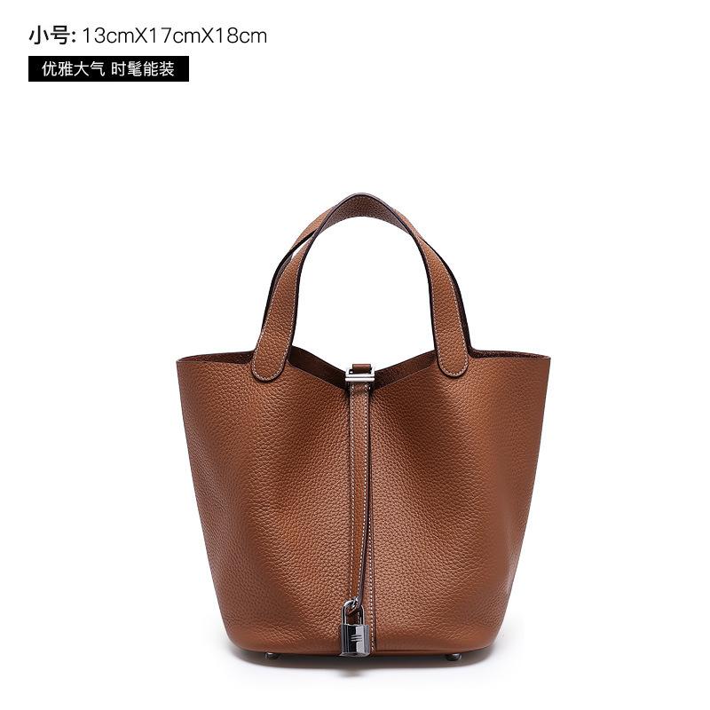 2025 Genuine Leather Women's Bag, New Top Layer Cowhide Handbag, Mother-Daughter Bag, Bucket Bag, Trendy Women's Bag