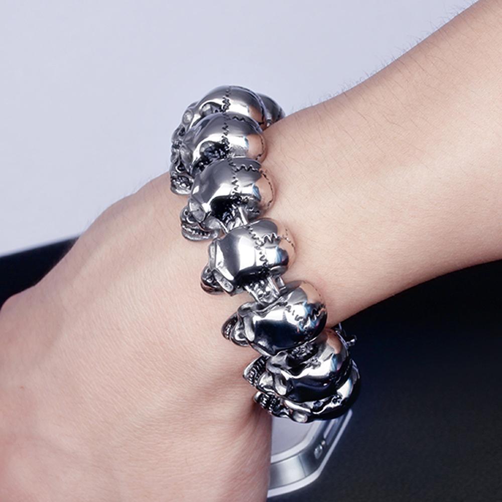 Gothic Punk Schmuck Voller Totenkopf Gliederkette Mann Armband für Männer Schwarz Altsilber Farbe Edelstahl Herrenarmbänder Cool