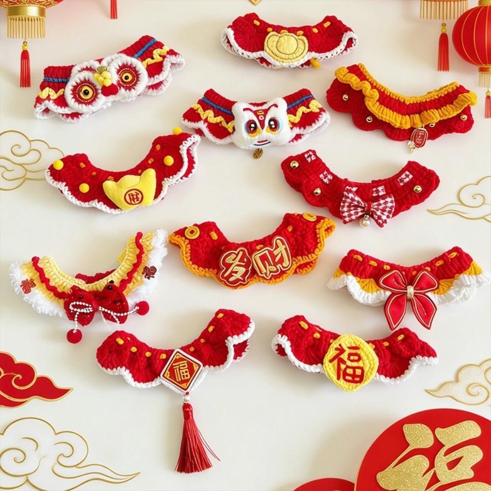 Cute Chinese Style Pet Scarf Knitted Material Adjustable Puppy Collar Cartoon Handmade Decorative Collar Pet Accessories