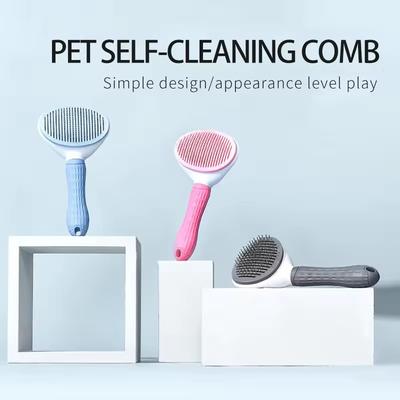 Pet Grooming Comb Stainless Steel Pet Hair Remover Self Cleaning Dog Cat Comb One Click Hair Removal Tool Pet Cleaning Supplies