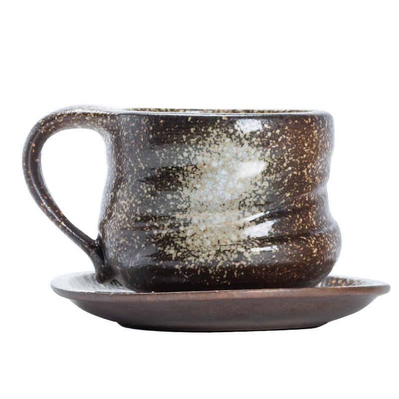 Handmade Retro Ceramic Coffee Cup and Saucer Set - Creative, Simple Design