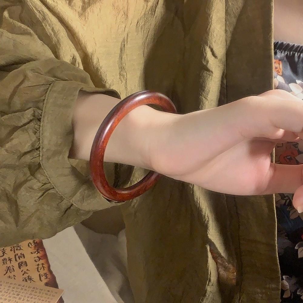 Chinese Ethnic Style Sandalwood Bracelet Wide Round Retro Hand Ring Sandalwood Bangle  Student