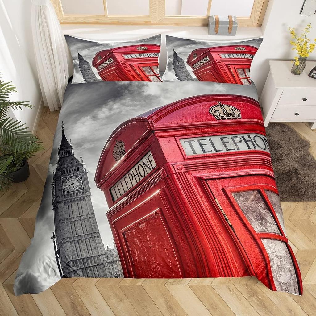 Telephone Booth Duvet Cover Sets For Teens Adults Lightweight Down Quilt Covers Room Decor 2 Pillowcases 1 Duvet Cover No Quilt