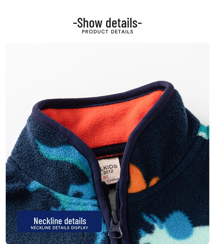 Kids’ Printed Fleece Jacket - Boys' & Girls' Warm Top, Stand Collar Cardigan for Autumn and Winter