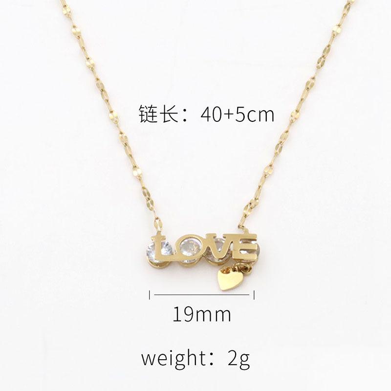 Fashion Sweet Love Letter Zircon Necklace Femininity Titanium Steel Love Letter Clavicle Chain Premium Sense золотой