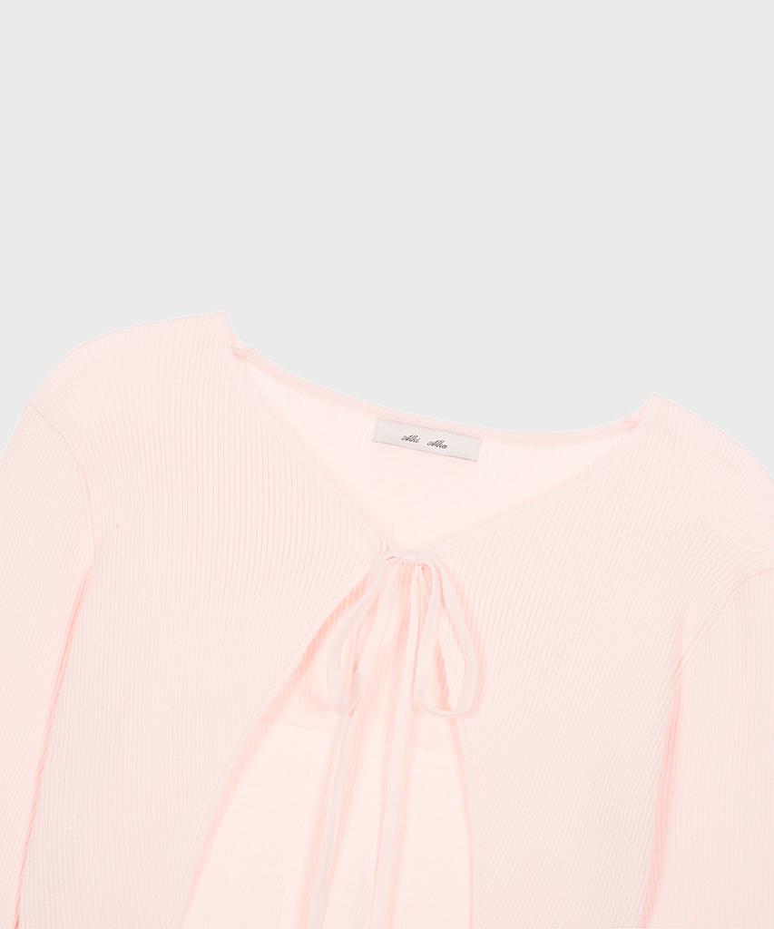 Alkialka Ribbed Ribbon Bolero (Light Pink)