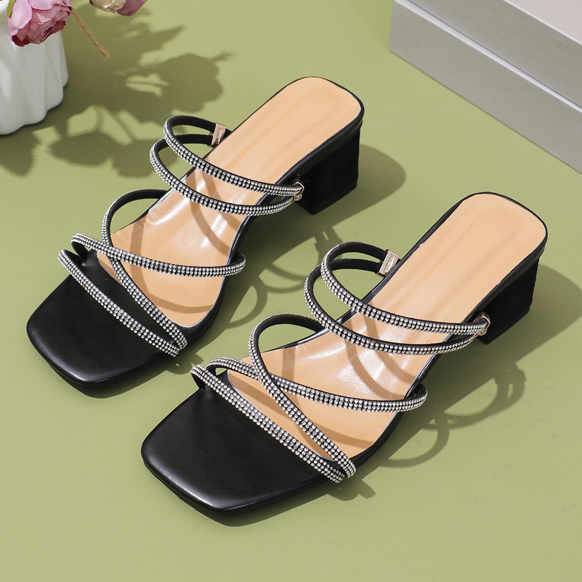 

Крутые шлепанцы со стразами для женщин, новинка лета, модные туфли на высоком толстом каблуке большого размера для женщин 41-43 43