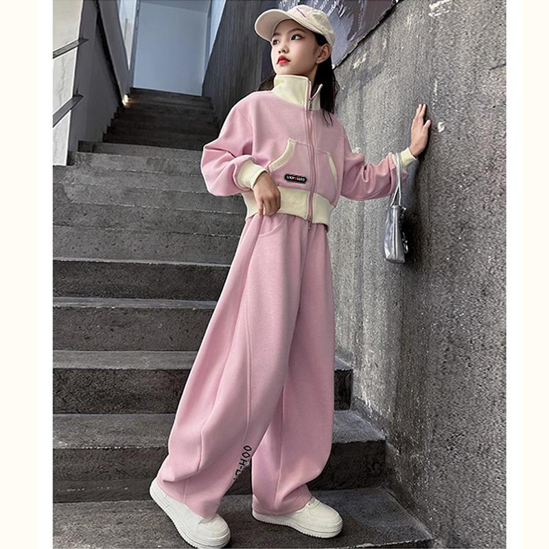 Frühling Herbst Sport Mädchen Kleidung Set Patchwork Reißverschluss Jacke+Hose 2 Teile Anzug Für 5-14 Jahre Teenager Kinder Freizeit Outfit