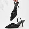 Mesh Brand Sandals Women Pumps Pointed Toe Elegant Slingback High Heels Female String Bead Designer Banquet Wedding Dress Shoes