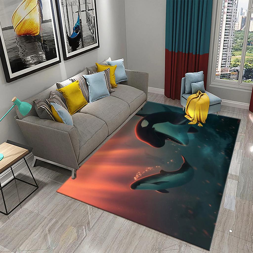 3D Fantasy Dolphin Carpet for Living Room Bedroom Kids Rug Dolphin Series Carpet Hallway Floor Mat Bathroom Kitchen Non-slip Rug
