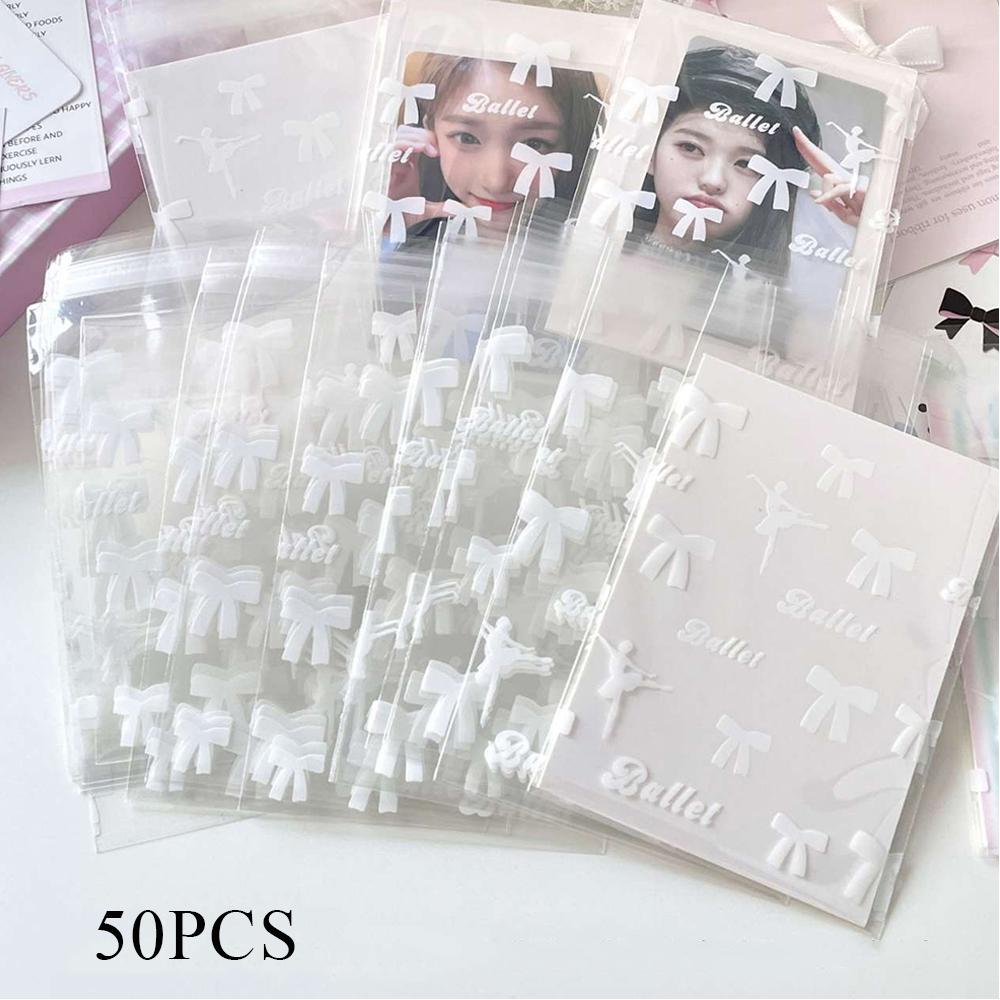 11pcs Idol Card Sleeves INS Ballet Style Photocard Protector Ins Transparent Bowknot Print Self-adhesive Opp Bags Packaging Bag