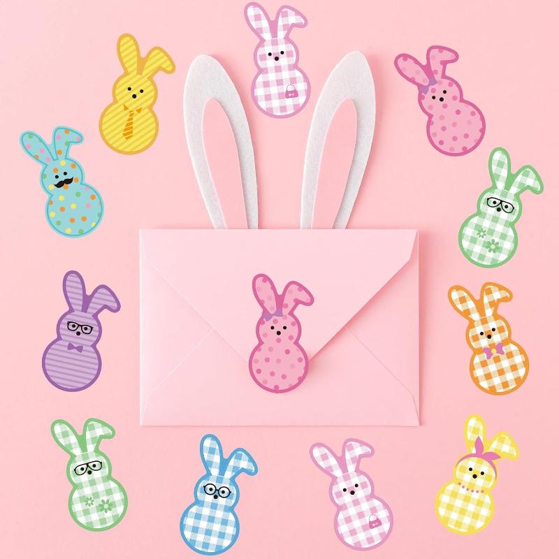 100-500 Stück Osterhasen-Stickerrolle Niedliche bunte Kaninchen-Papieraufkleber 9 Designs Muster Geschenkverpackung Verschlussaufkleber