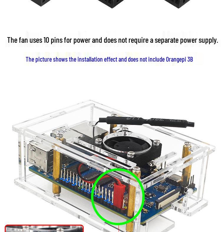 Orange Pi 3B Acrylic Case with Fan & Aluminum Heatsink